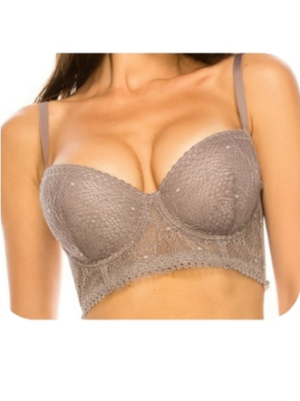 Youmita Balconette Longline Lace Floral Bra Women Color Iron Size 32B